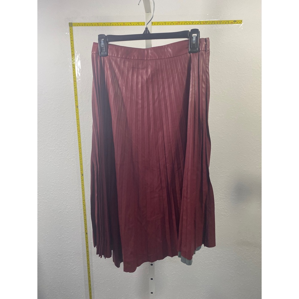Vince‎ Camuto Burgundy Faux Leather Pleated Midi Skirt Maroon Size 4 Accordion